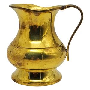 Brass Pitcher Small Creamer Vase Handle Rustic Farmhouse Vintage Flowerpot India